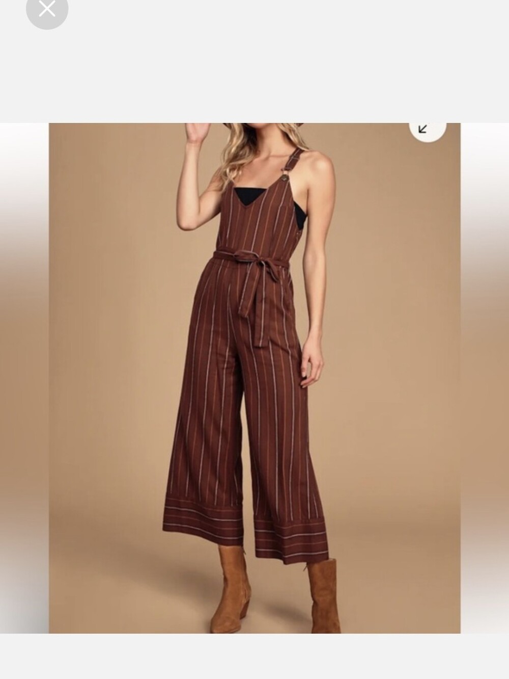 Billabong Bella Day Brown Striped Wide-Leg Jumpsuit.